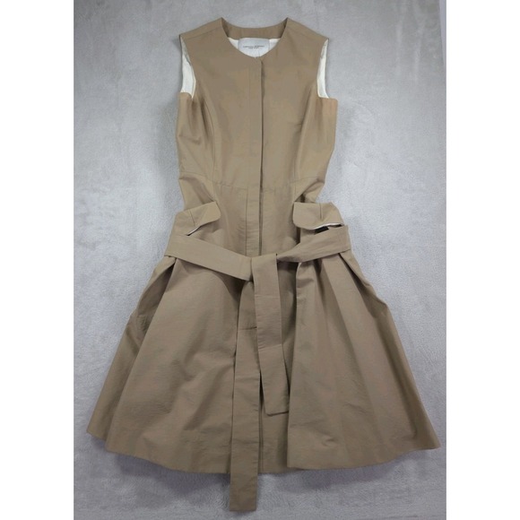 Carolina Herrera Dress Womens 10 Fit and Flare Belted Tan - Picture 2 of 14